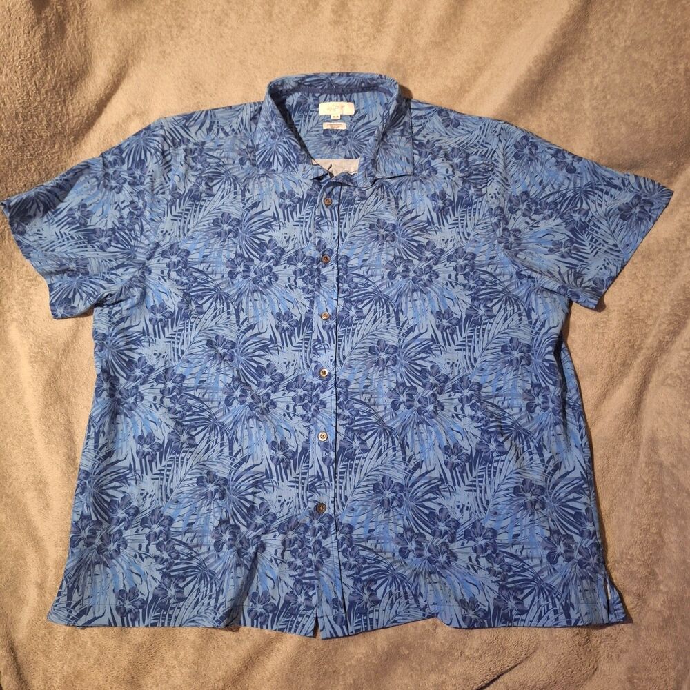 Greg Norman Short Sleeve Hawaiian Golf Button-Up Shirt Floral Blue Men XL